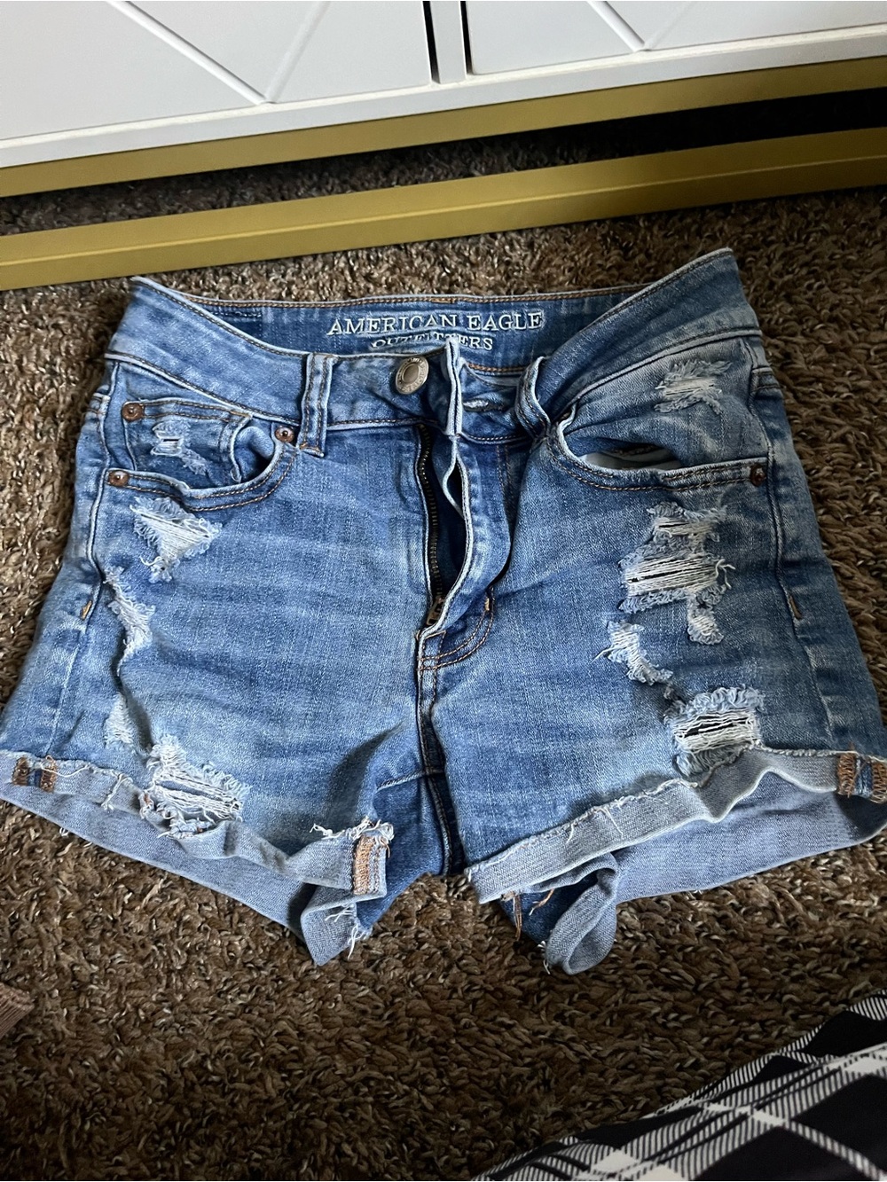 American Eagle Outfitters Light Blue Distressed Denim Shorts